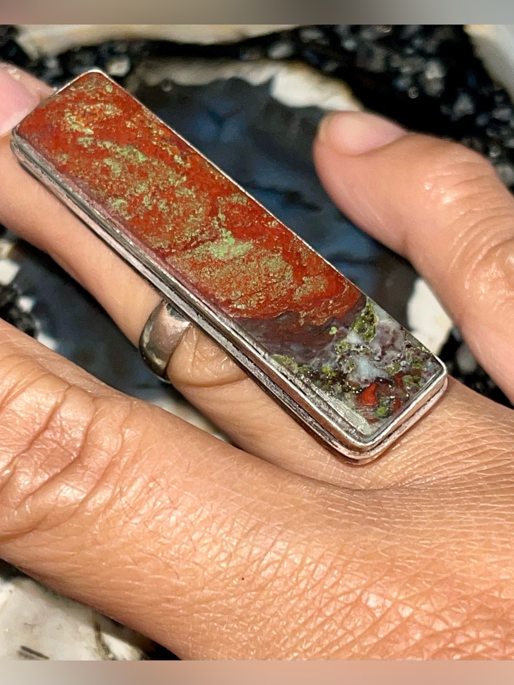 Slim Epidote Dragon Bloodstone Jasper Ring Size 6